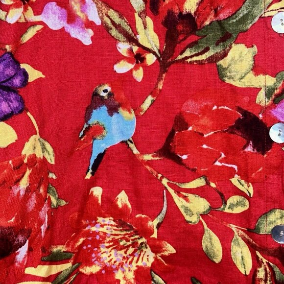 Peck & Peck Reversible Linen Blazer Sz L Red Floral Resortcore Quiet Luxury VTG - Picture 4 of 7